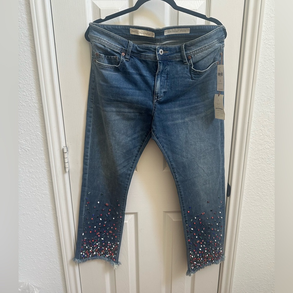 Pilcro and the Letterpress Denim Jeans with Colorful Rhinestone Accents Size 31